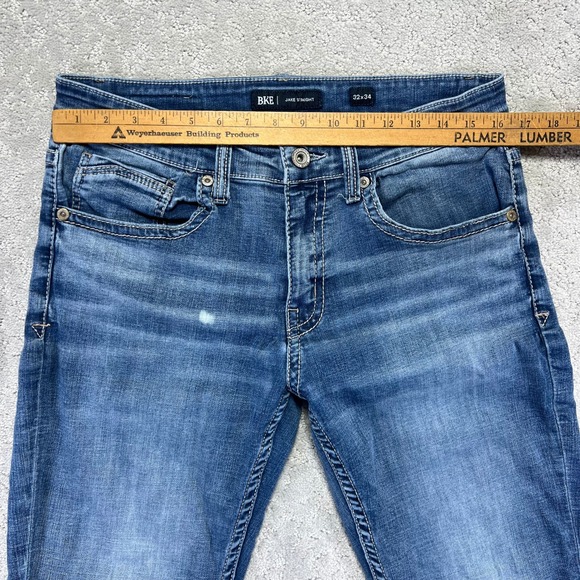 BKE Jake Straight Jeans Mens 32x34 Blue Medium Wash Stretch Denim Distressed - Picture 15 of 16